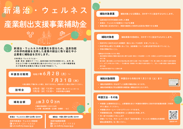 別府市新湯治・ウェルネス産業創出⽀援事業補助⾦の画像